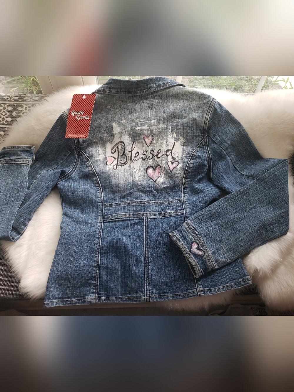 NWT Rustic Denim Hand Painted "Blessed Angel Wings" Jacket M